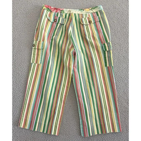 Tasha Polizzi Pants Womens Large Green Striped Wide Leg Beach Coastal Tropical - Picture 2 of 16